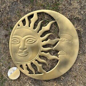 Celestial Sun Moon Shaded Wall Decoration - Antique Gold  New